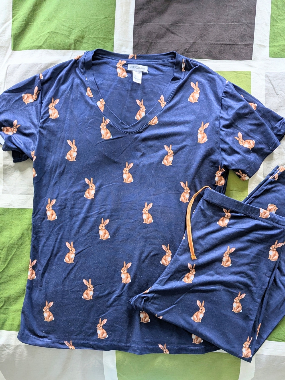 Navy Bunny Print Pajama Set
